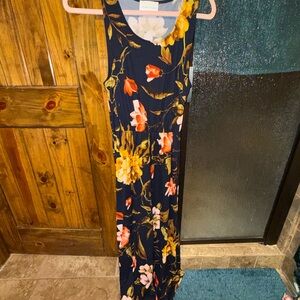 Sleeveless Navy Floral Maxi Dress